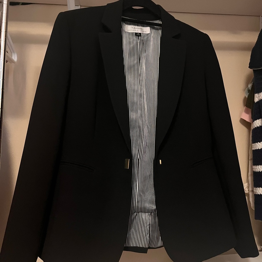 Tahari Black Jacket with Striped Interior